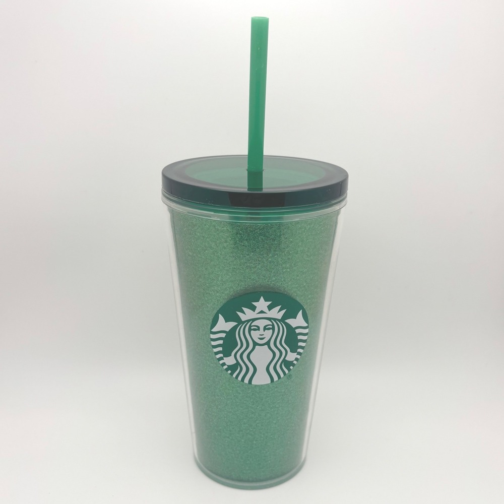 Starbucks Emerald Green Glitter Tumbler‎ 16oz Cold Cup with Lid and Straw 2020